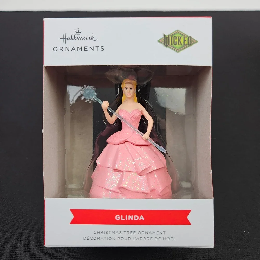 Hallmark Wicked Glinda Christmas Tree Ornament‎ Glitter Pink Gown Wand